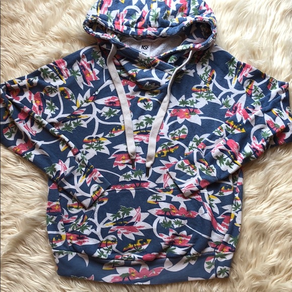 NSF blue surfboard tropical hoodie with pocket - Picture 1 of 8